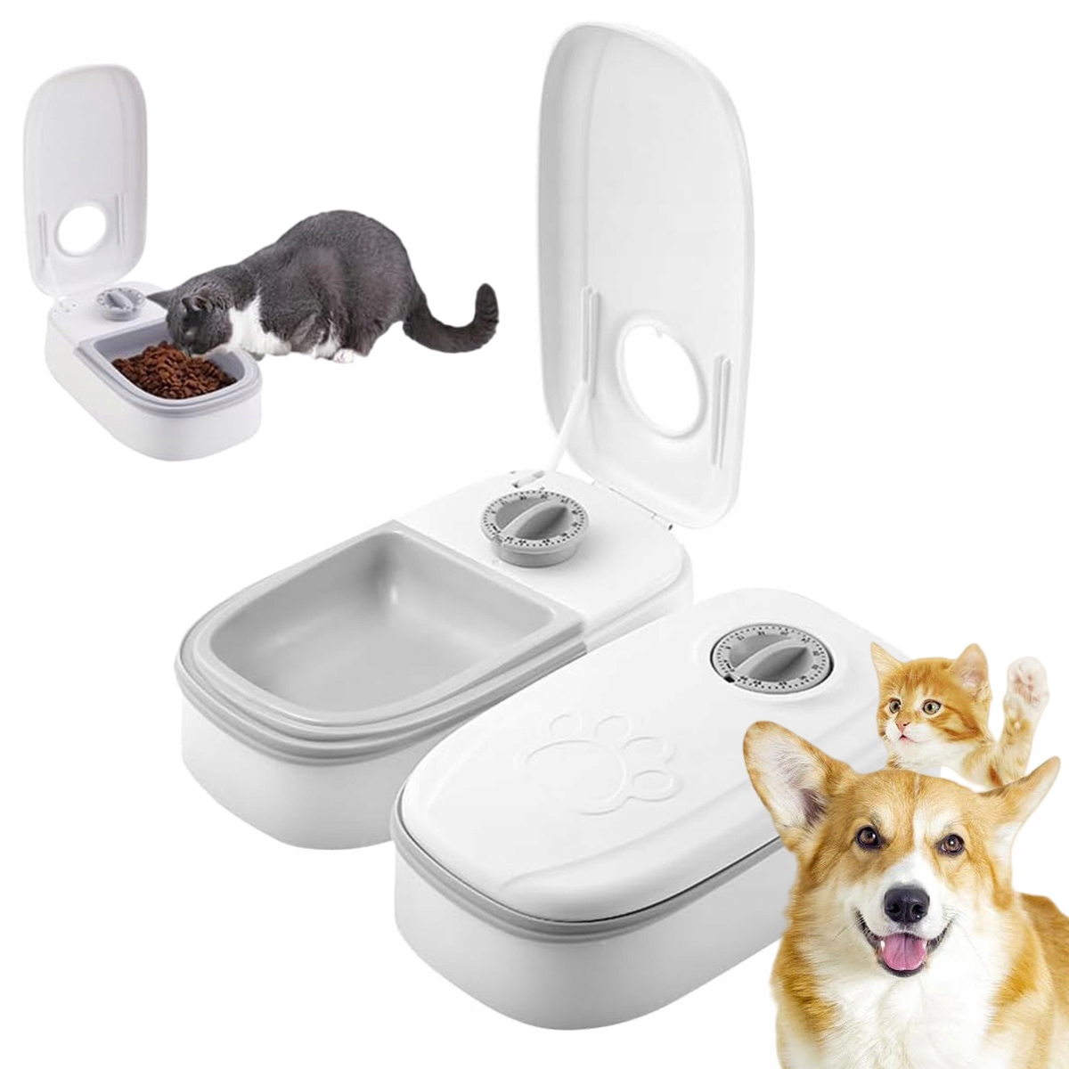 Levně 2v1 Automatický podavač krmiva pro kočky a suché nebo polomokré krmivo