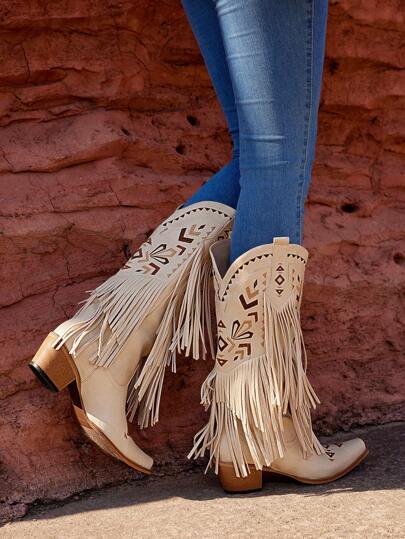 KOZAKI DAMSKIE BEŻOWE FRĘDZLE KOWBOJKI 36,5 ŁJA Oryginalne opakowanie producenta brak