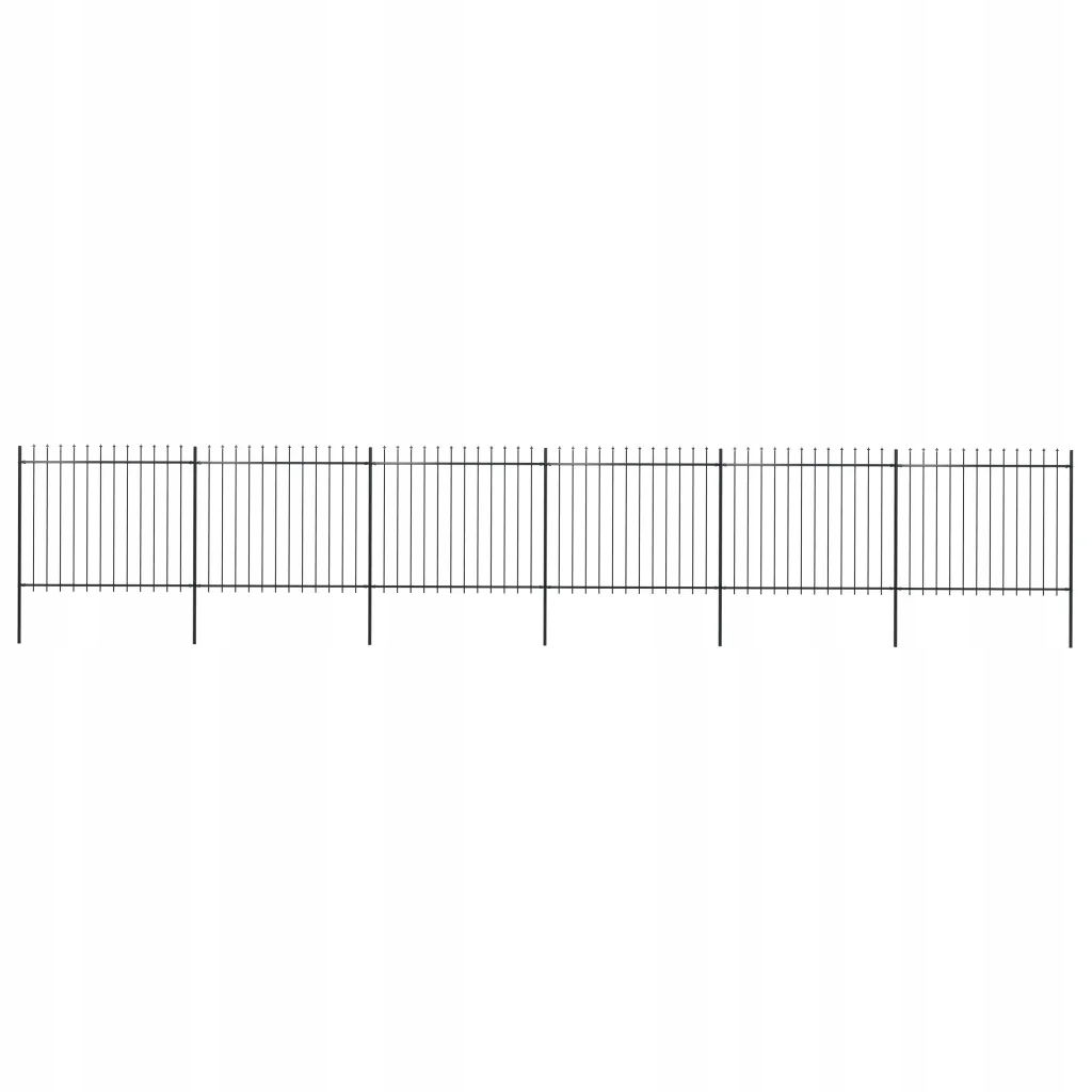 Ogrodzenie z prętów z grotami, stalowe, 10,2 x 1,5 m, czarne