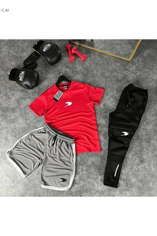 Sportovní Pánský Komplet S Hladkým Červeným Tričkem 5IA