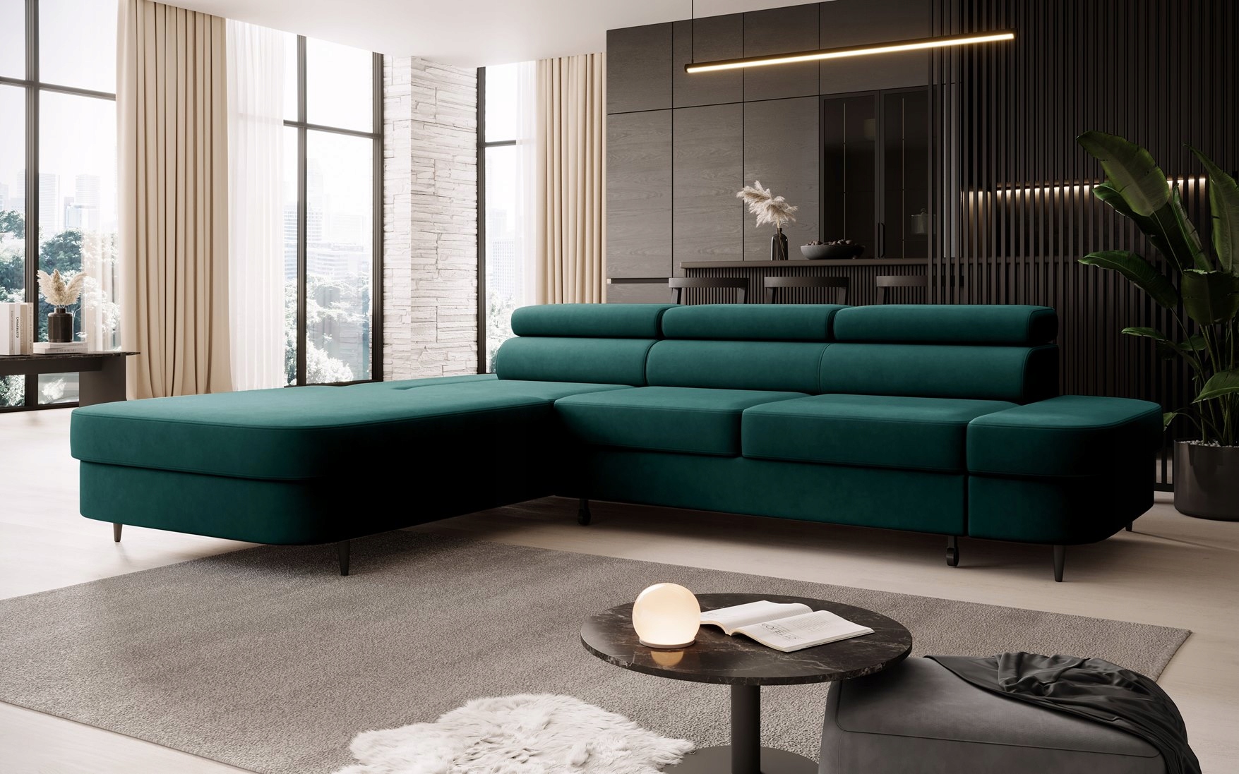 Rohová Sedací Souprava Jazz Nastavitelné opěrky hlavy Funkce spaní