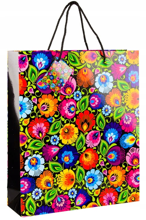 

Torba Prezentowa Folk Łowicka Czarna XL 39x33x10cm