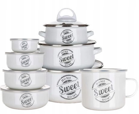 Garnki emaliowane z rondlem i pojemnikami 15 elem