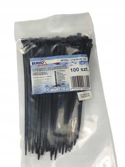

Opaski zaciskowe trytytki 3,6x140mm 100 szt czarne