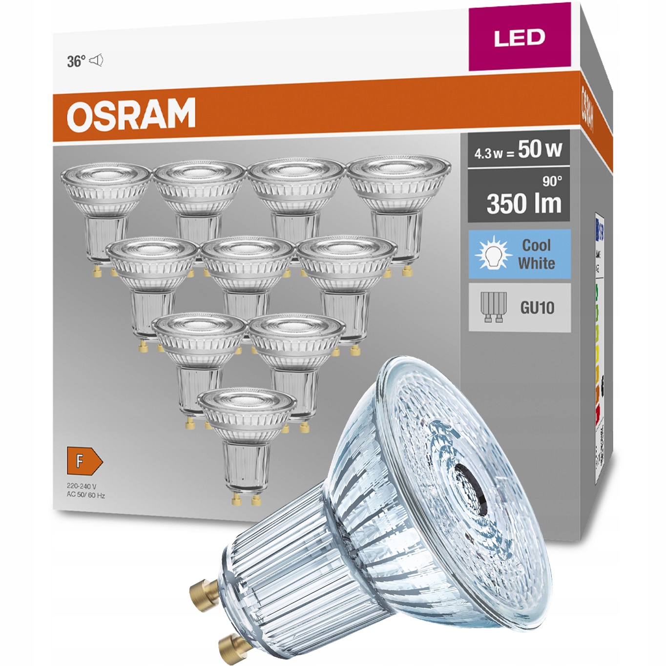 

10x Żarówka Led GU10 Halogen 3.6W =50W 4000K Osram