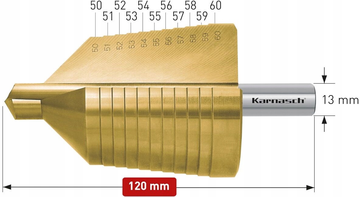 Wiertło stopniowe, Hss-xe z powłoką TiN, proste, 2 Karnasch (karn 213021)