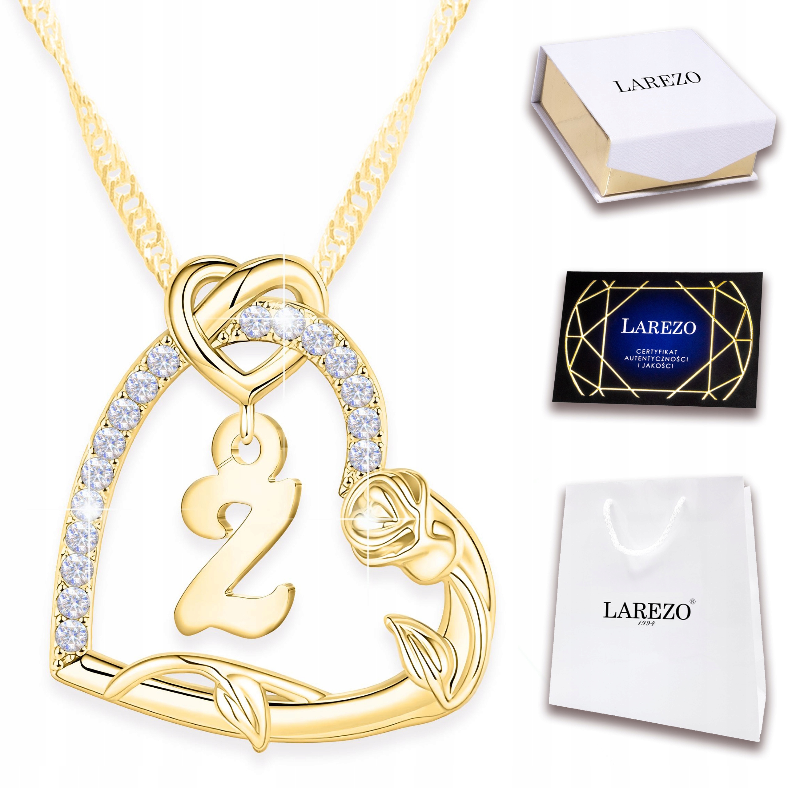 Zlatý náhrdelník Srdíčko Písmeno Z Růže Květina Zirkon Stříbro 925