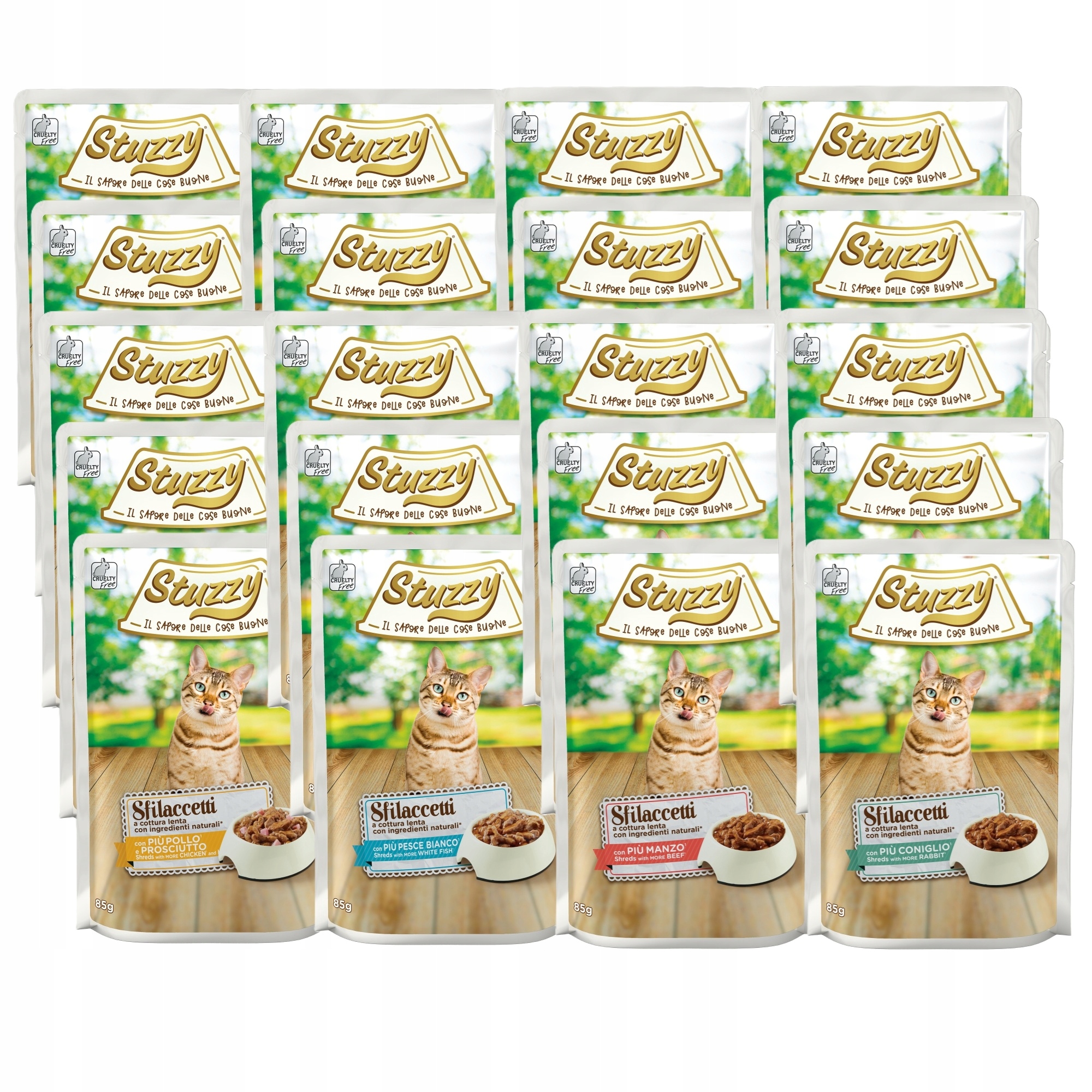 Levně Stuzzy Sfilaccetti Cat Krmivo Vlhké pro kočky Degustační sada MIX 20PAK