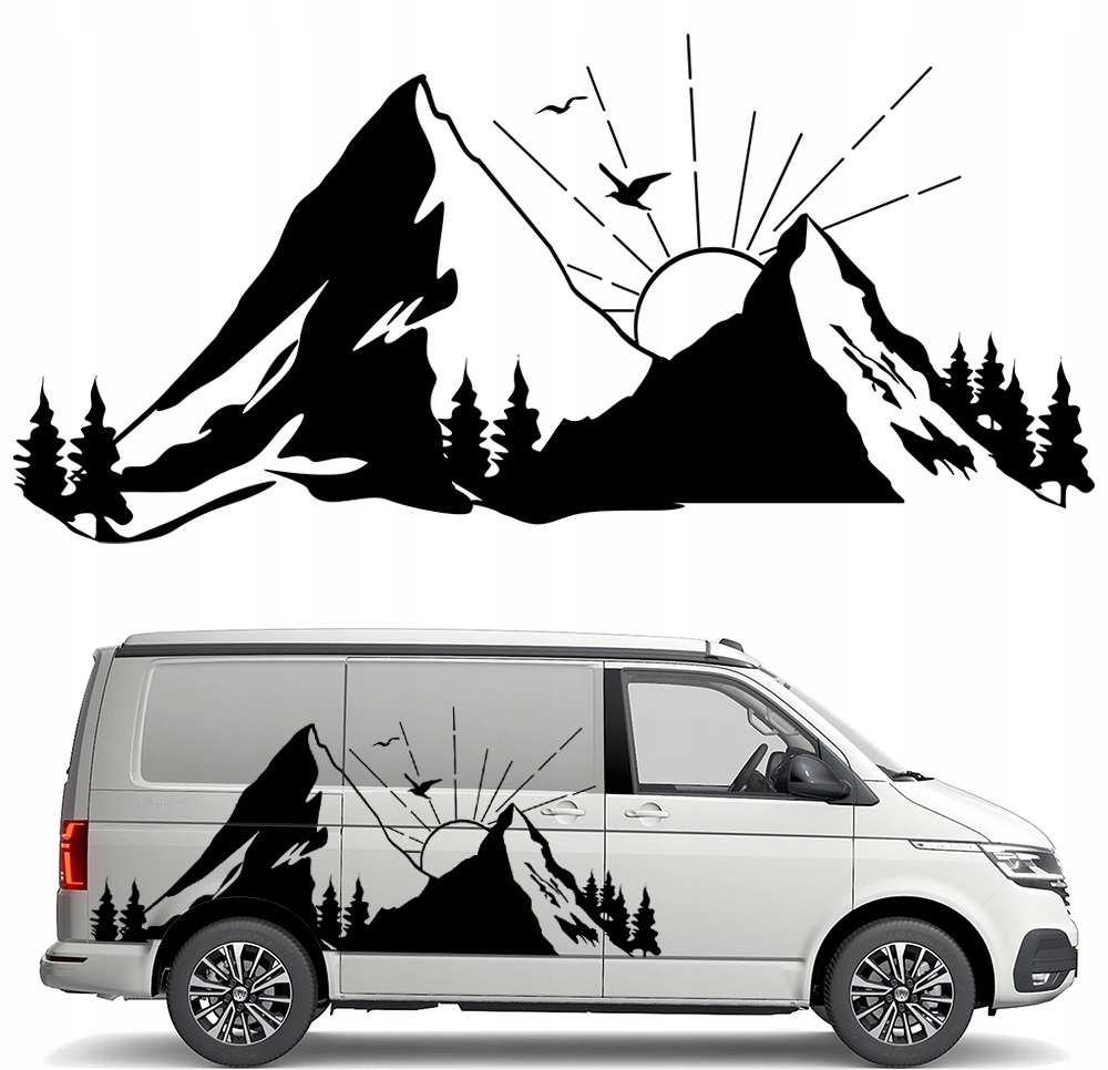 Samolepka Grafika na karavan a přívěs Hory Mountains Slunce Les 90x191