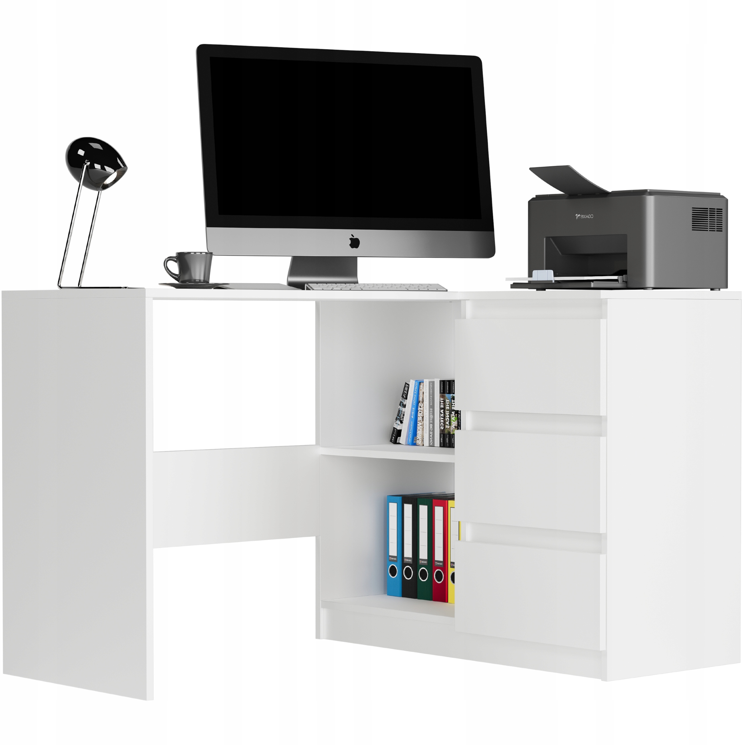 MEBLE BIURKO NAROŻNE KOMPUTER PRAWE BIAŁE N-4P