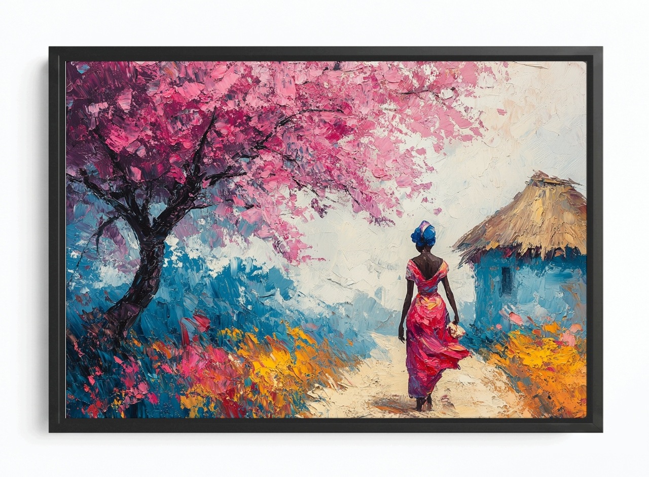 Obraz Rám Americký Box Krajina Afrika Dřevo Květiny Žena Procházka 120x80
