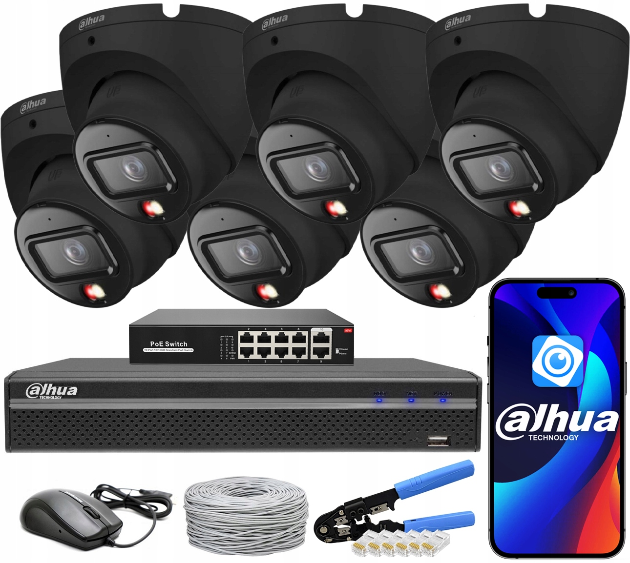 Sada pro monitorování Ip 6MPx Dahua 6 kamer IPC-HDW1639T-A-IL Black Nvr