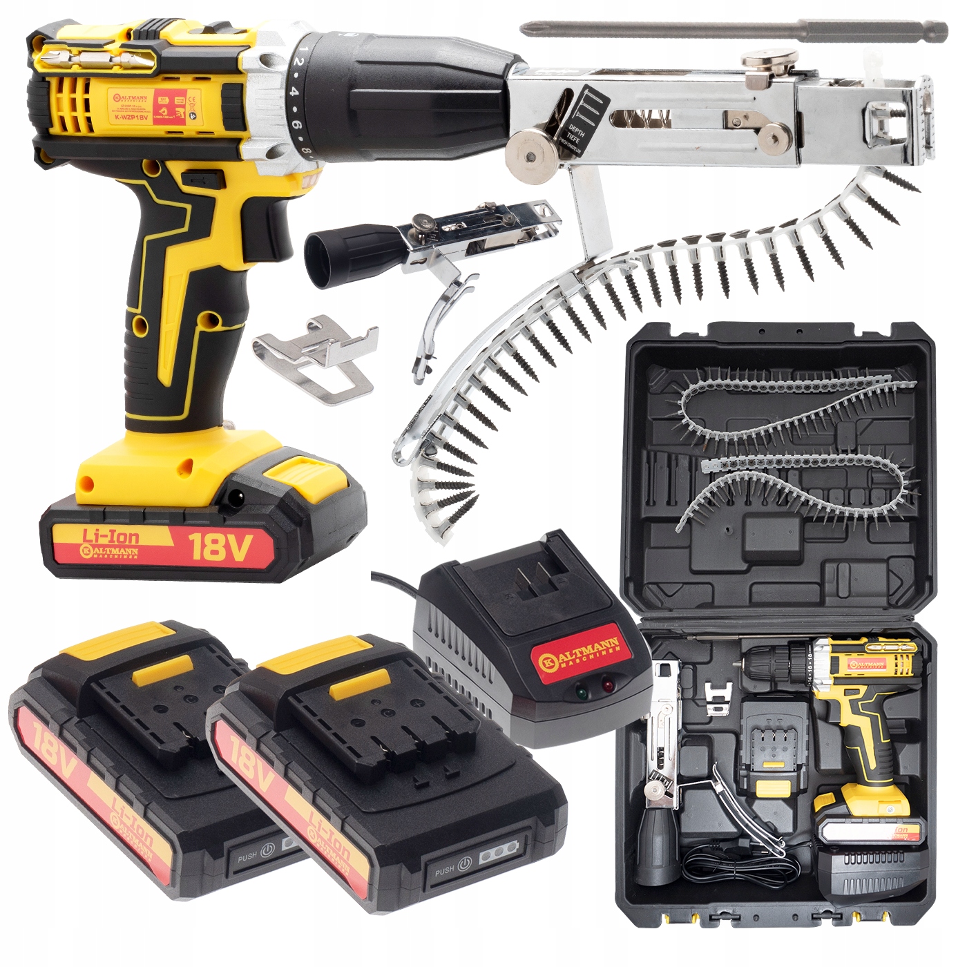 Wkrętarka z podajnikiem do majsterkowania Kaltmann 2x Aku 2Ah Walizka