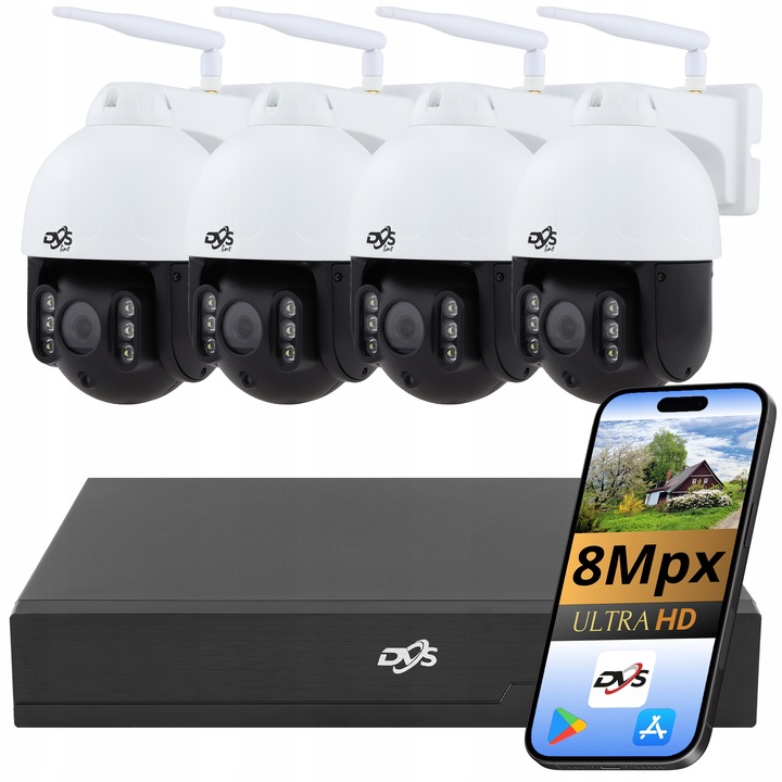 Monitorování Wifi Sada 4 Otočných Kamer 8MPX Externí Záznamník P2P