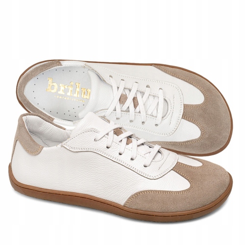Brilu Polskie Damskie Skórzane Sneakersy Barefoot Brandy Biało-beżowe 40