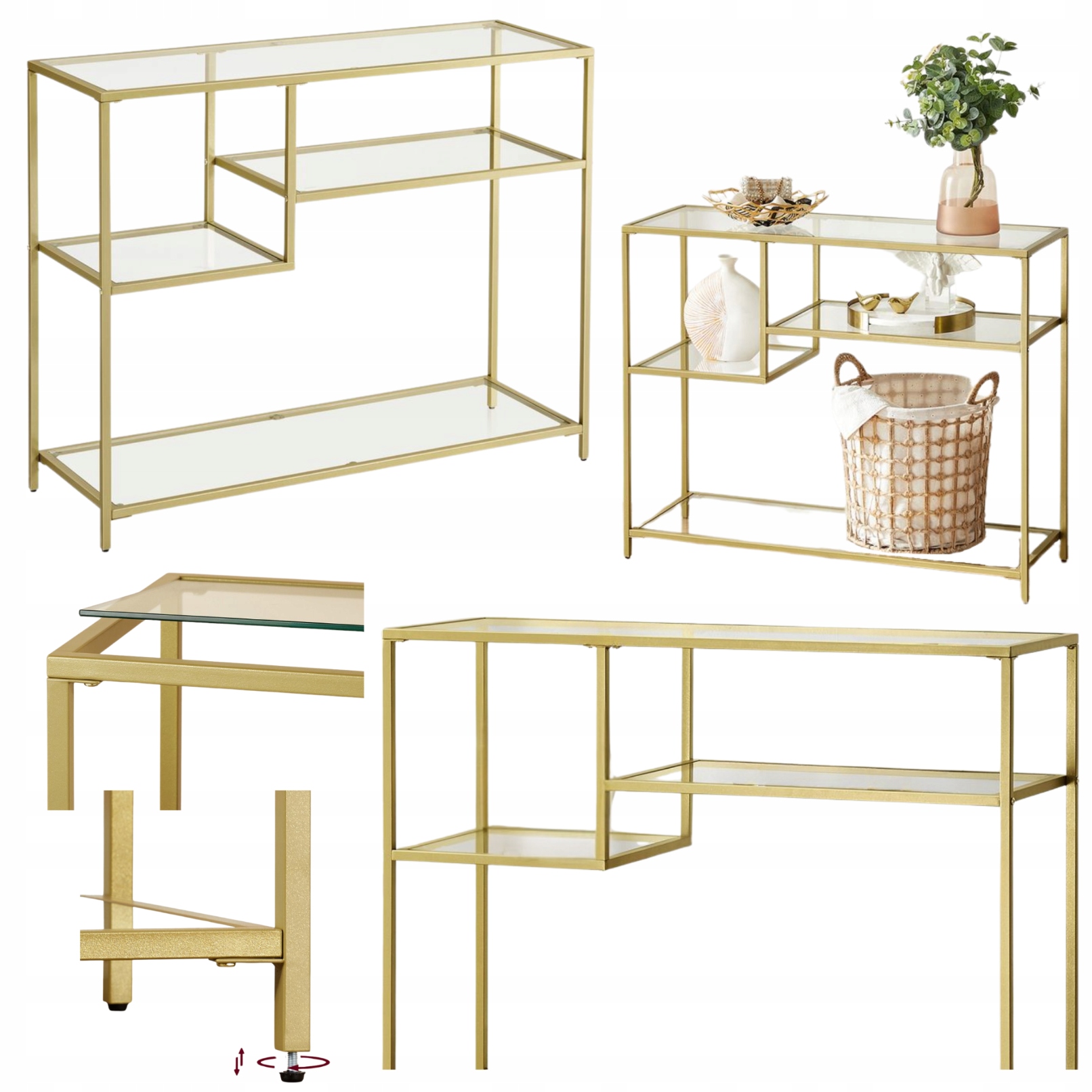 Boční konferenční stolek Skleněný do předsíně obývacího pokoje Zlatá Konzola Lavice