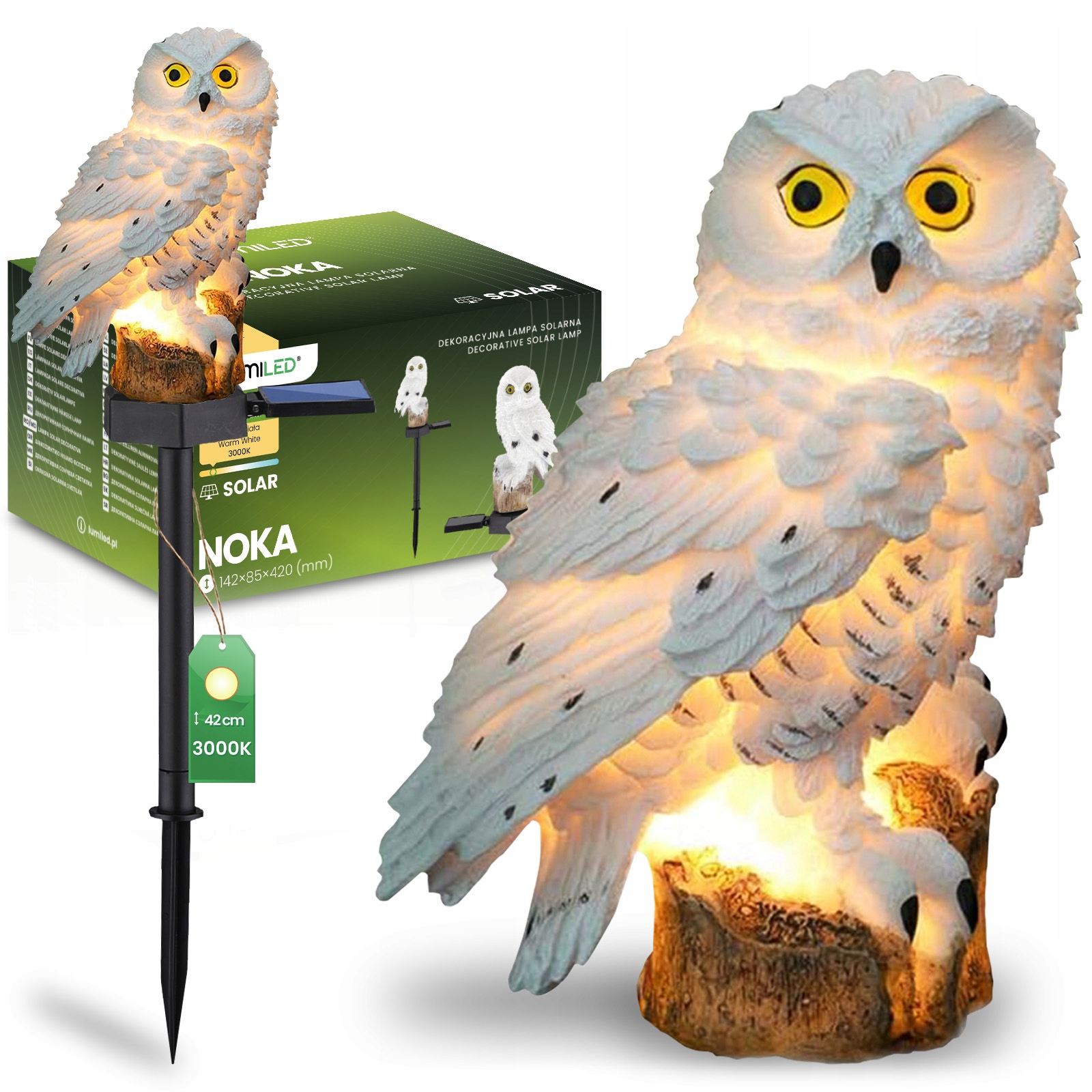 Lampka Solarna SOWA Lampa OGRODOWA LED Wbijana z Czujnikiem Wodoodporna