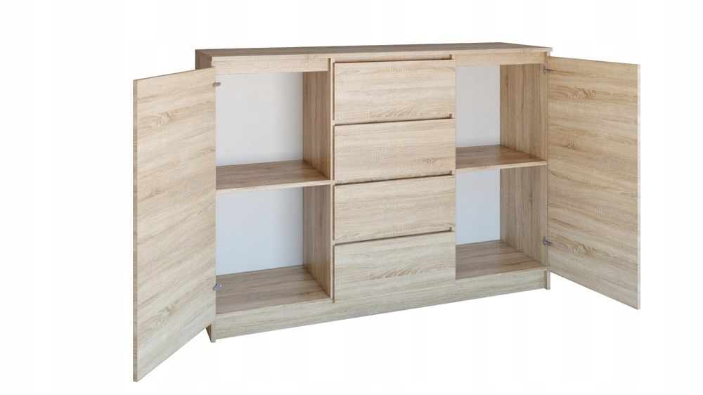 KOMODA 120 cm SZAFKA SZUFLADY DRZWI PÓŁKI POJEMNA NOWOCZESNA DĄB SONOMA Marka VMP