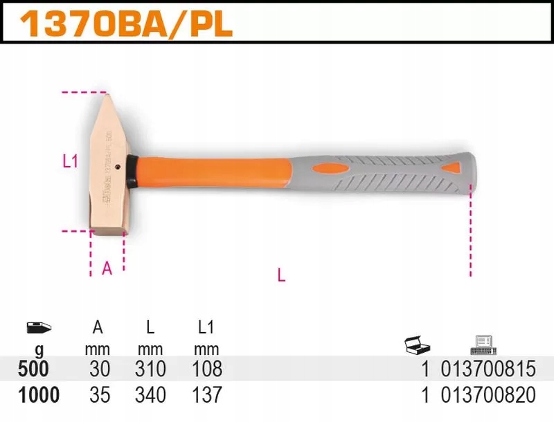 Młotek ślusarski nieiskrzący trzonek z tworzywa sztucznego Marka Beta