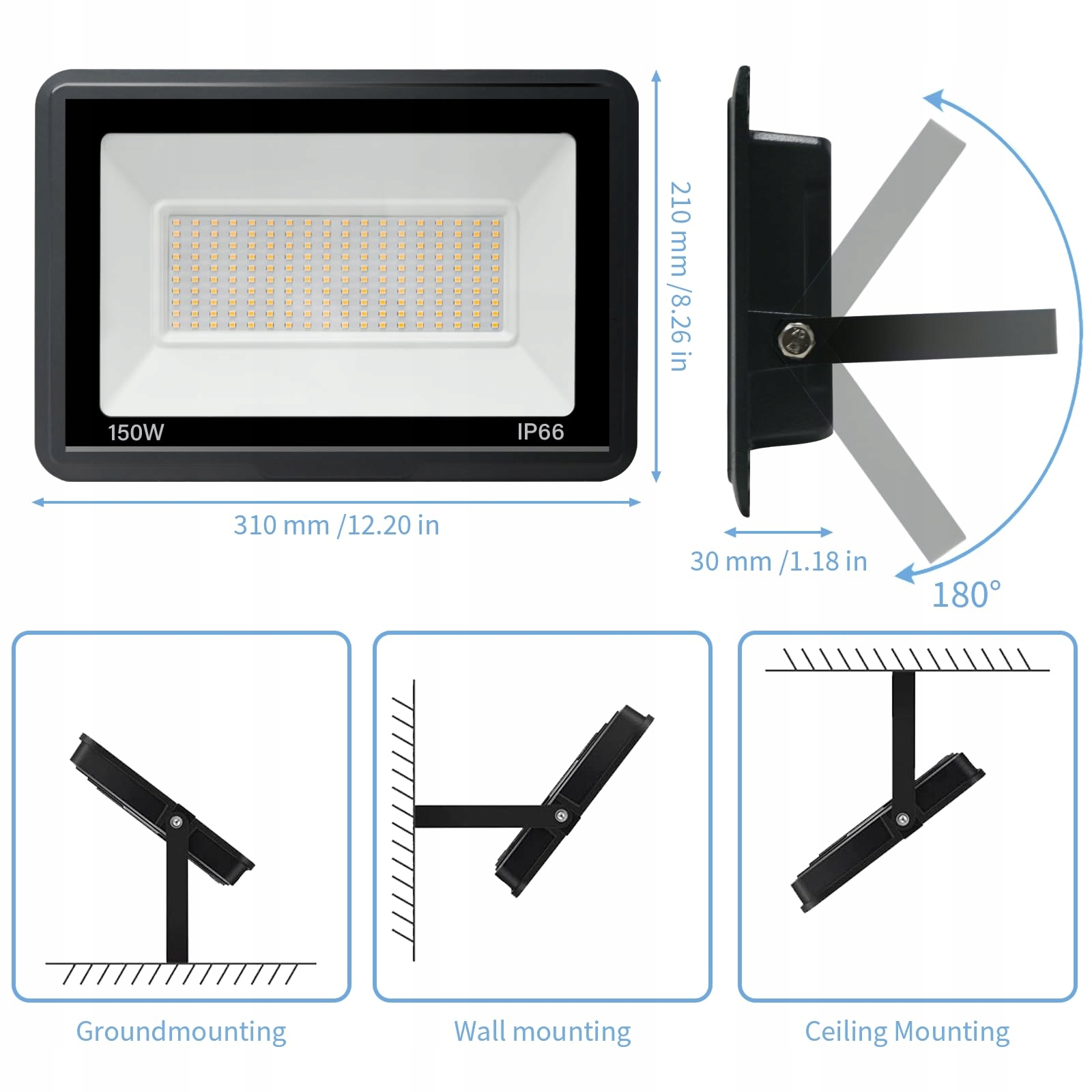 Reflektor LED Zewnętrzny Ogród Garaż Ciepły | 150W 15000lm IP66 JEFEDANA — miniatura 4