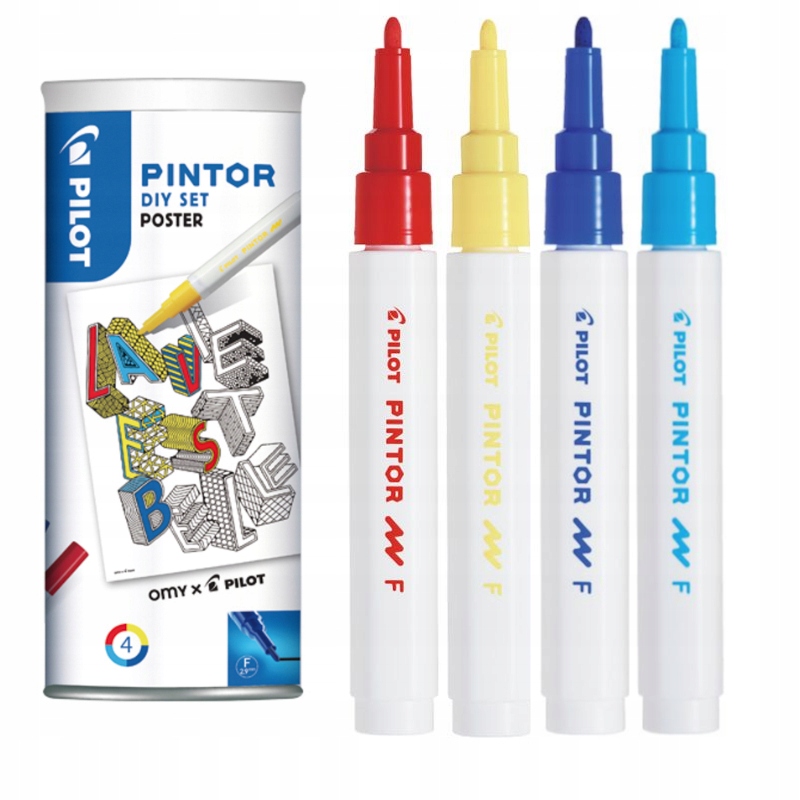 Markery z Farbą Pilot Pintor 4szt Puszka + Plakat
