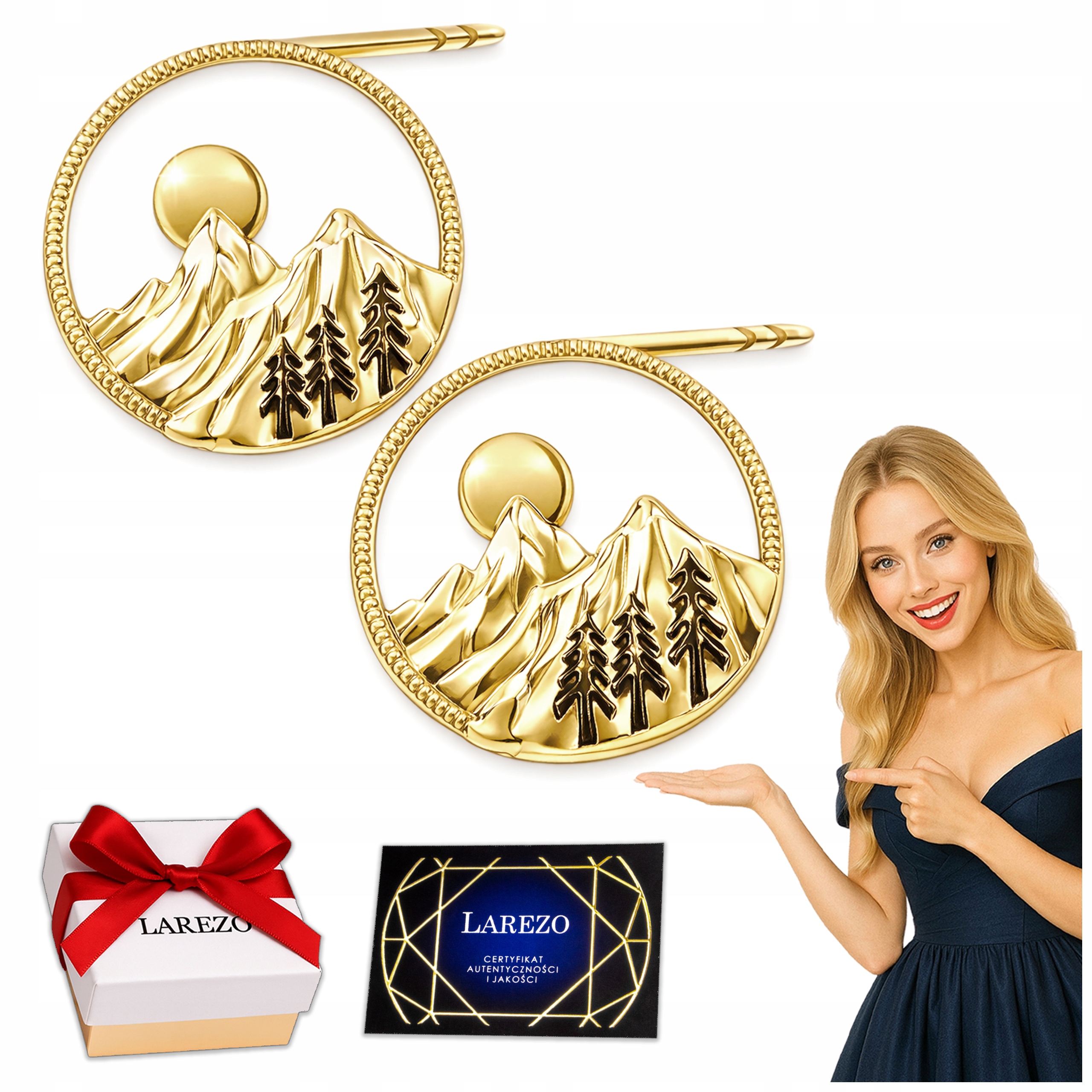 Zlaté Náušnice s Tatarskými horami 585 Šroubky Hory Tatry Měsíce Stříbro 925