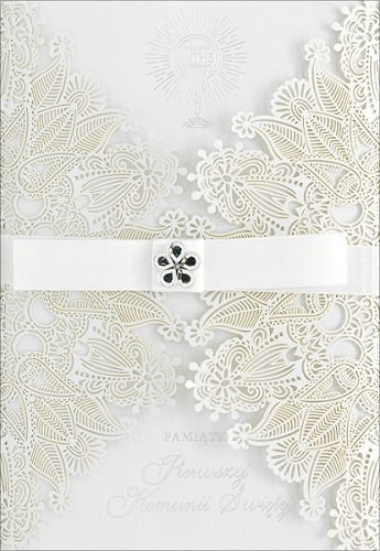 Kartka komunijna pięknie zdobiona ażurowa 3D H553