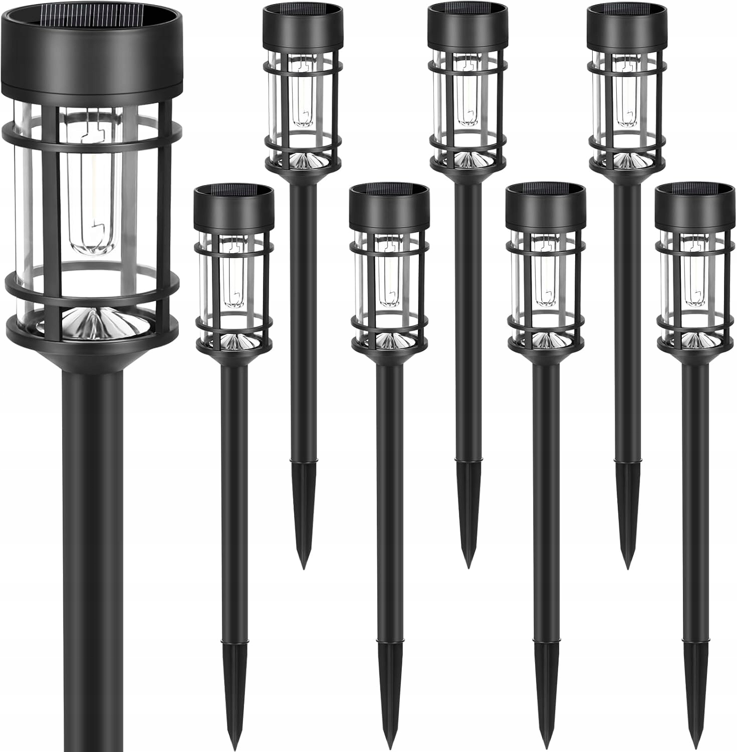 8ks Solární zahradní lampa 46 cm Teplé bílé světlo Snímač soumraku