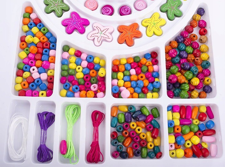 KORALIKI DREWNIANE KREATYWNY ZESTAW BRANSOLETKI Materiał drewno plastik tkanina