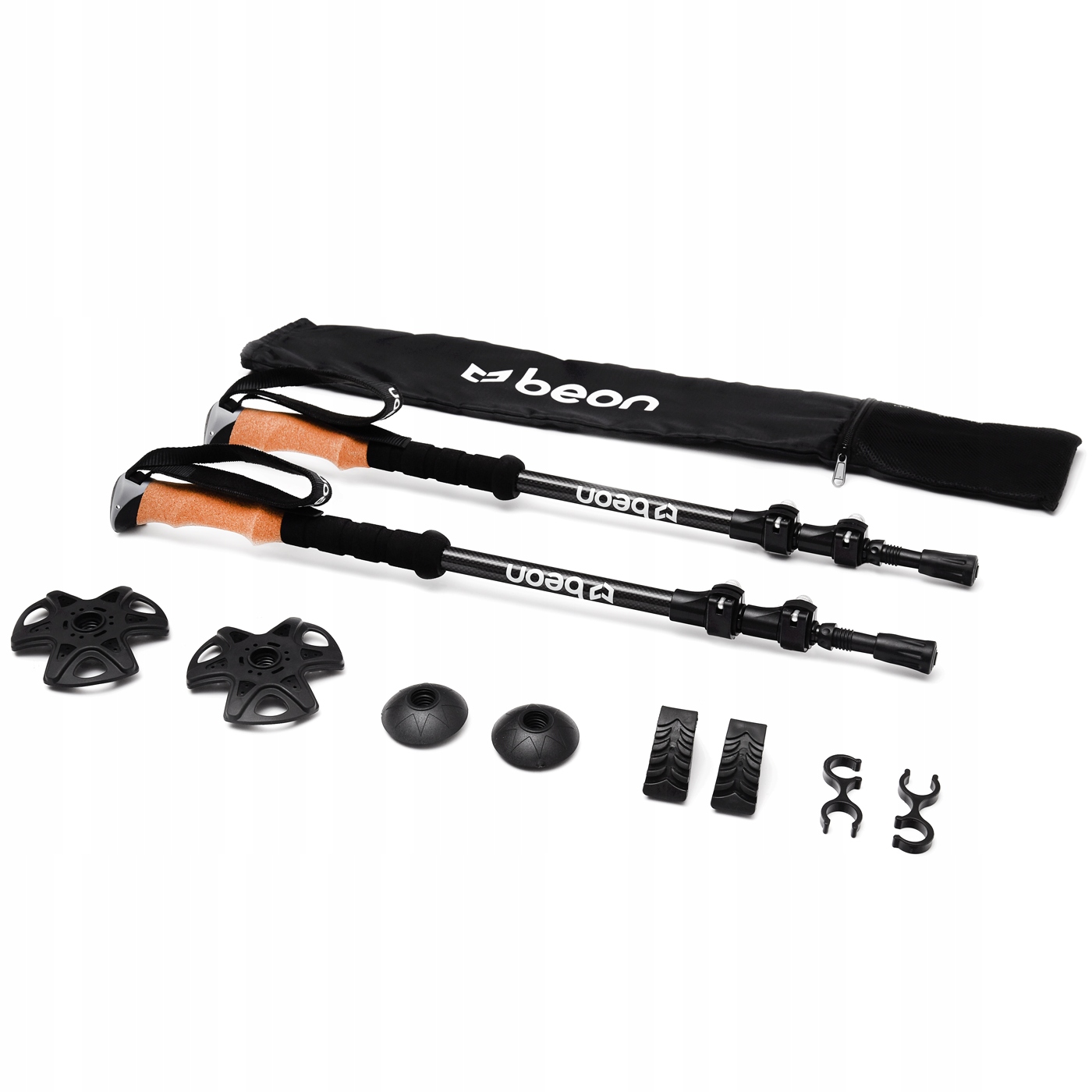 KIJE TREKKINGOWE KIJKI NORDIC WALKING KARBONOWE WŁÓKNO WĘGLOWE LEKKIE BEON Długość po złożeniu 61 cm