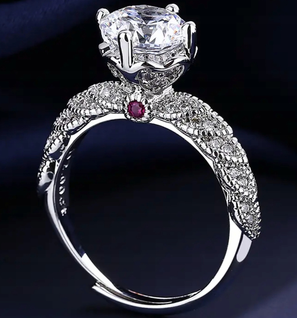 Stříbrný Prstýnek s velkým diamantem, kubickou zirkonií Rubín chirurgické Ocel