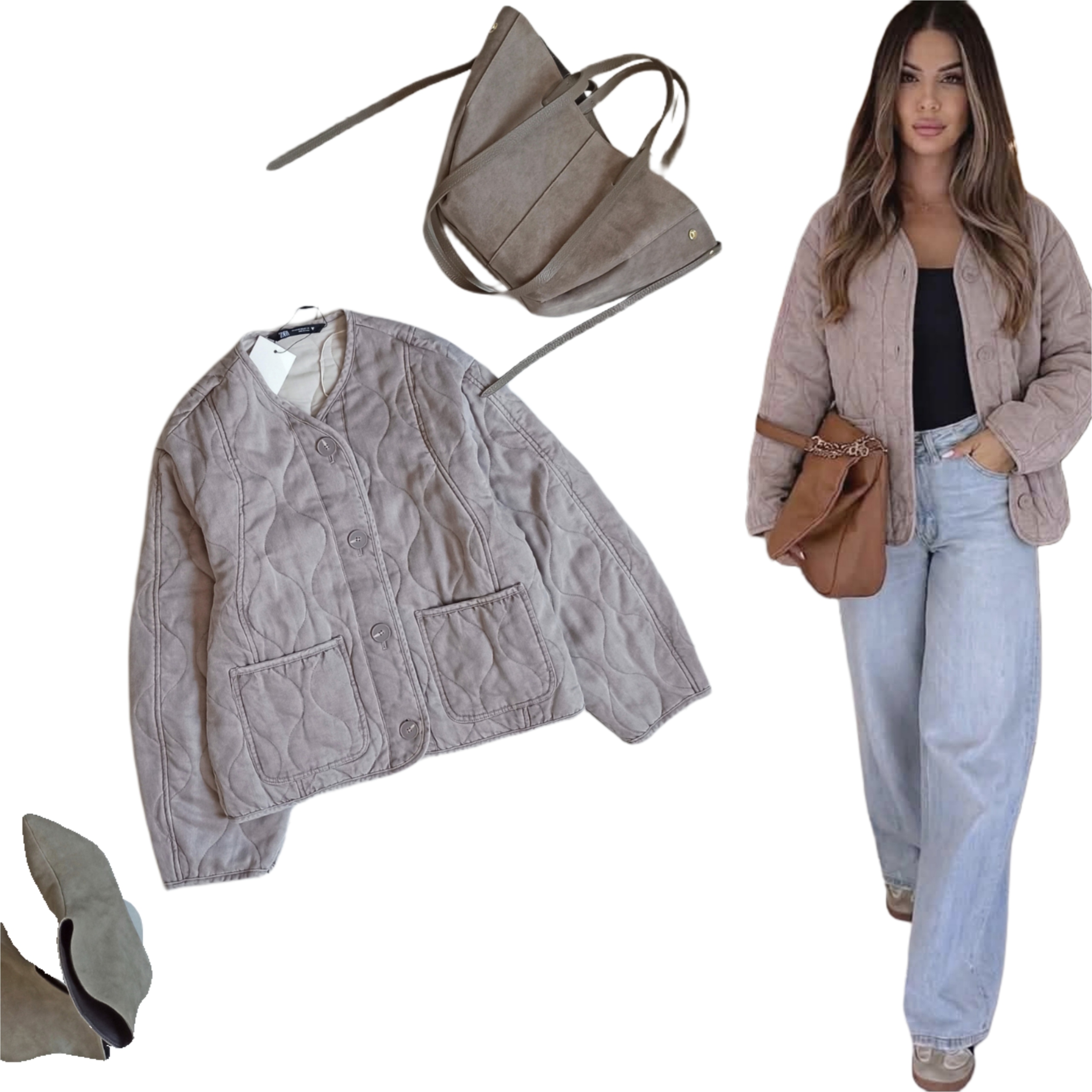 Zara kurtka Xs 34 szara washed pikowana oversize pasuje na s