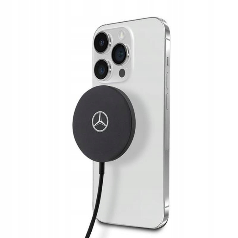 Mercedes Big Silver Logo – 15W indukční nabíječka MagSafe (černá)