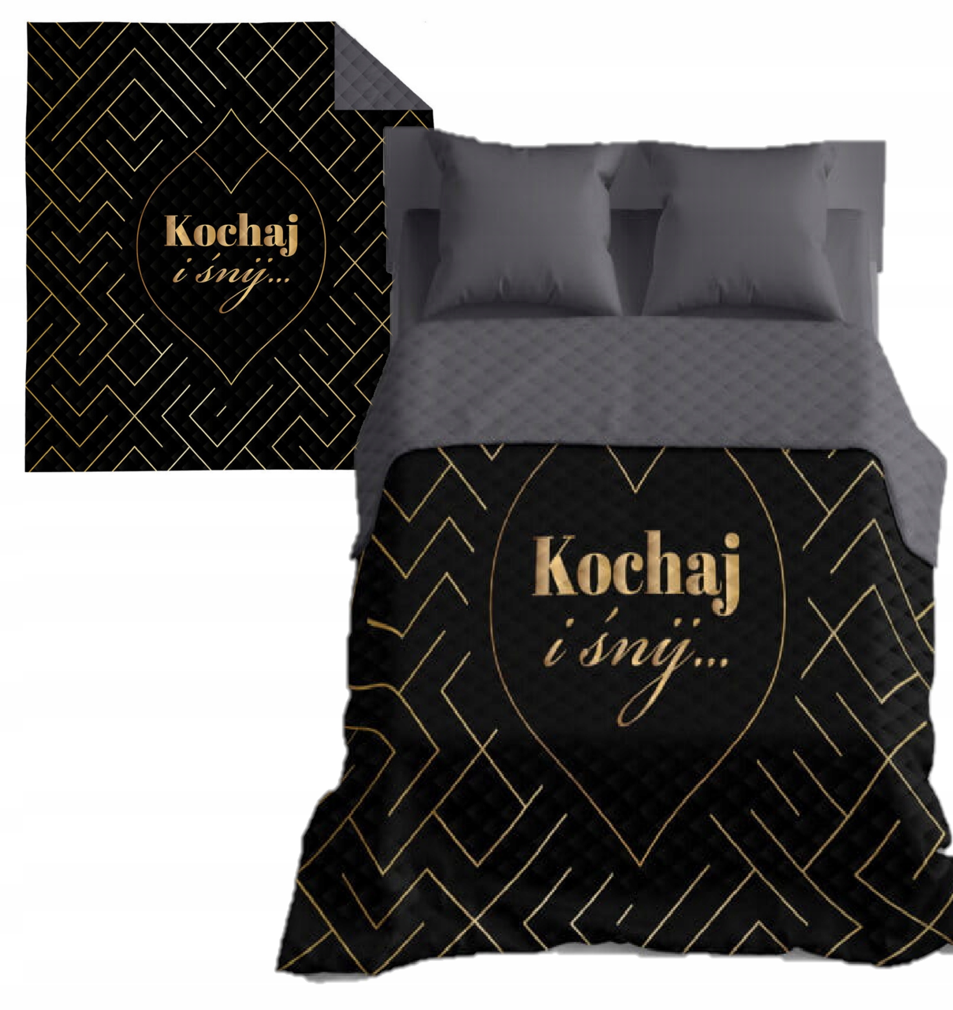 Přehoz na postel do ložnice 200x220 miluj a sni černo-zlatý