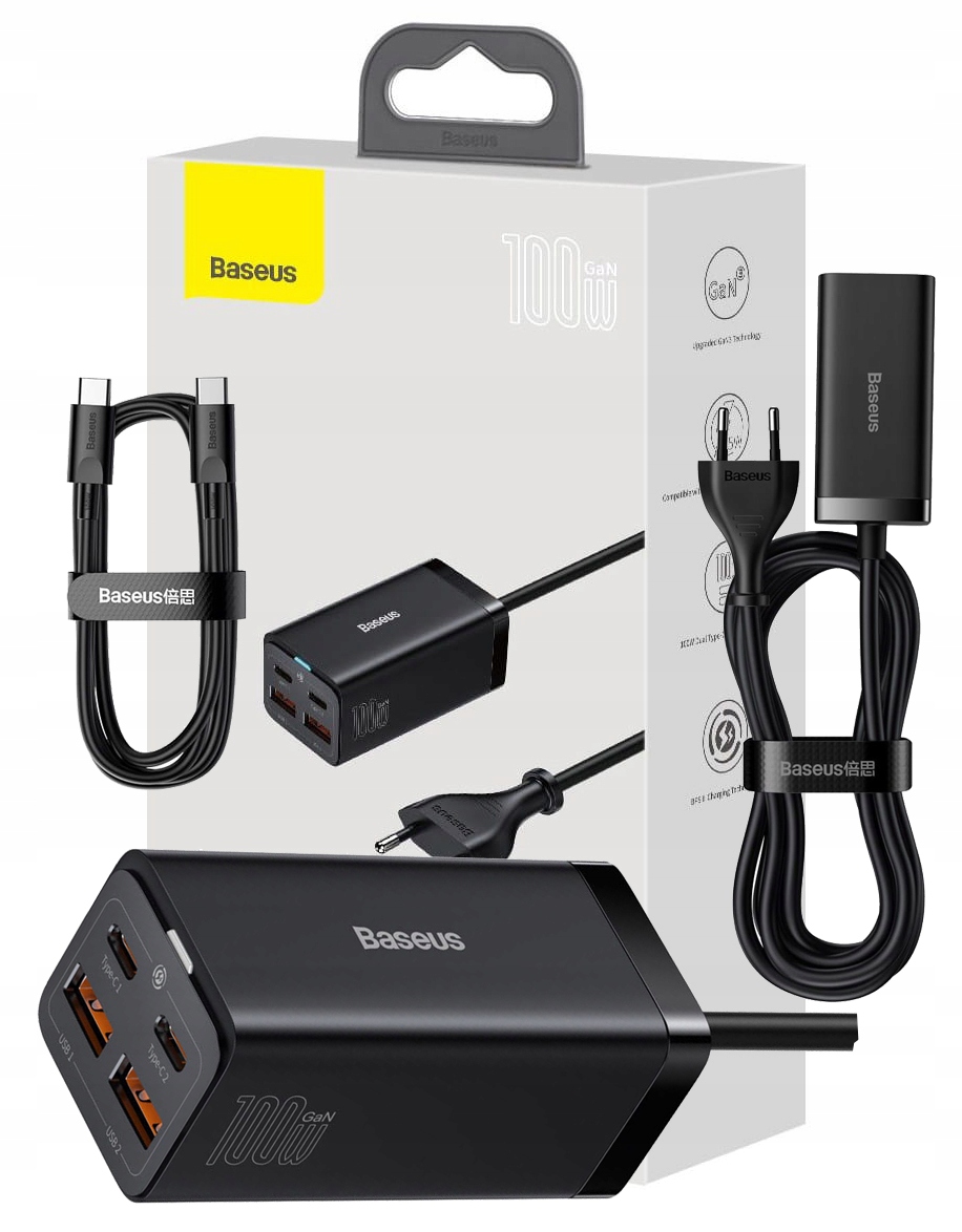 Baseus Rýchla Nabíjačka Sieťová GaN3 Pro 2x Usb-c/usb 100W S Usb-c Káblom