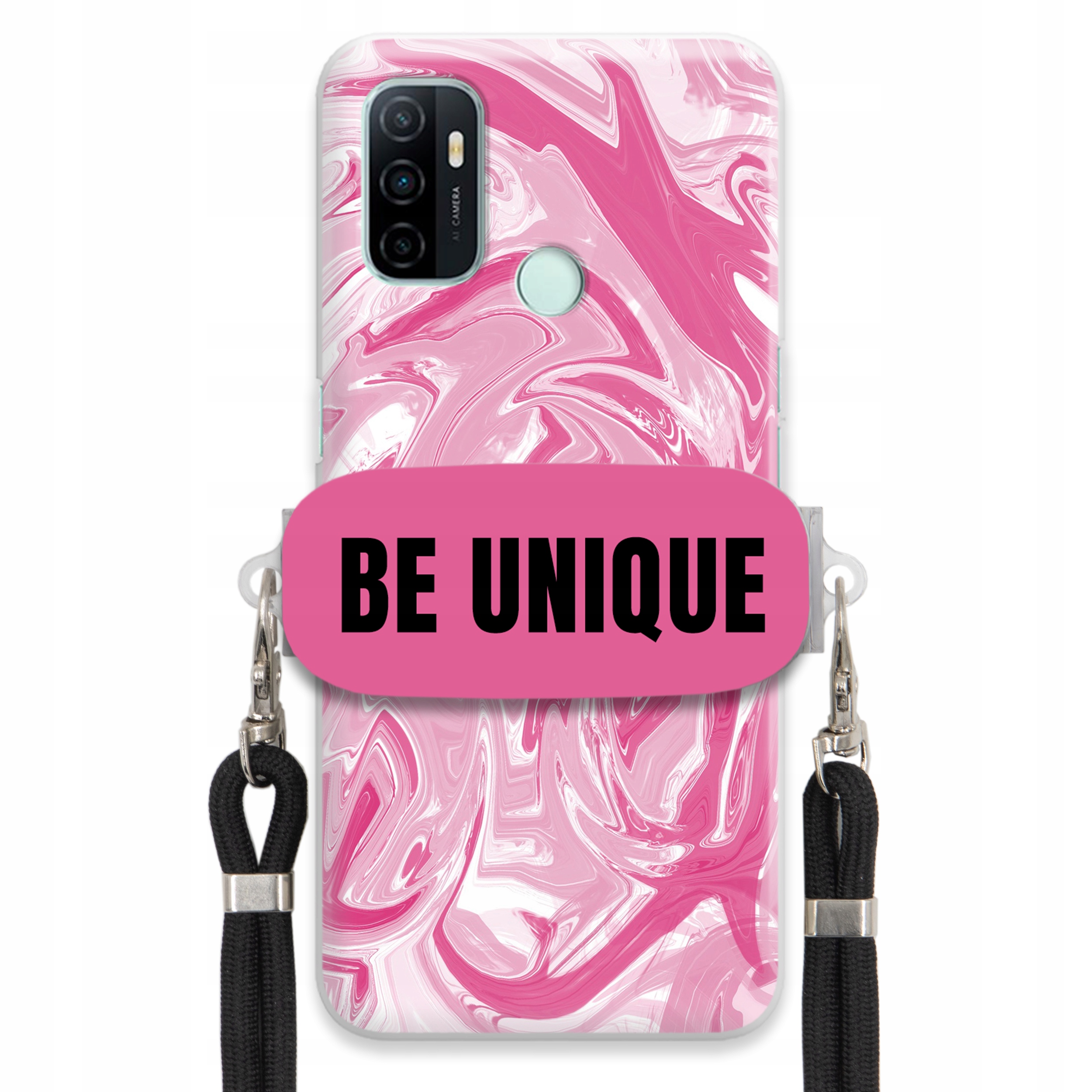 Puzdro pre Oppo A33 Puzdro držiak šnúrka Čierna ružová Mramor Unique