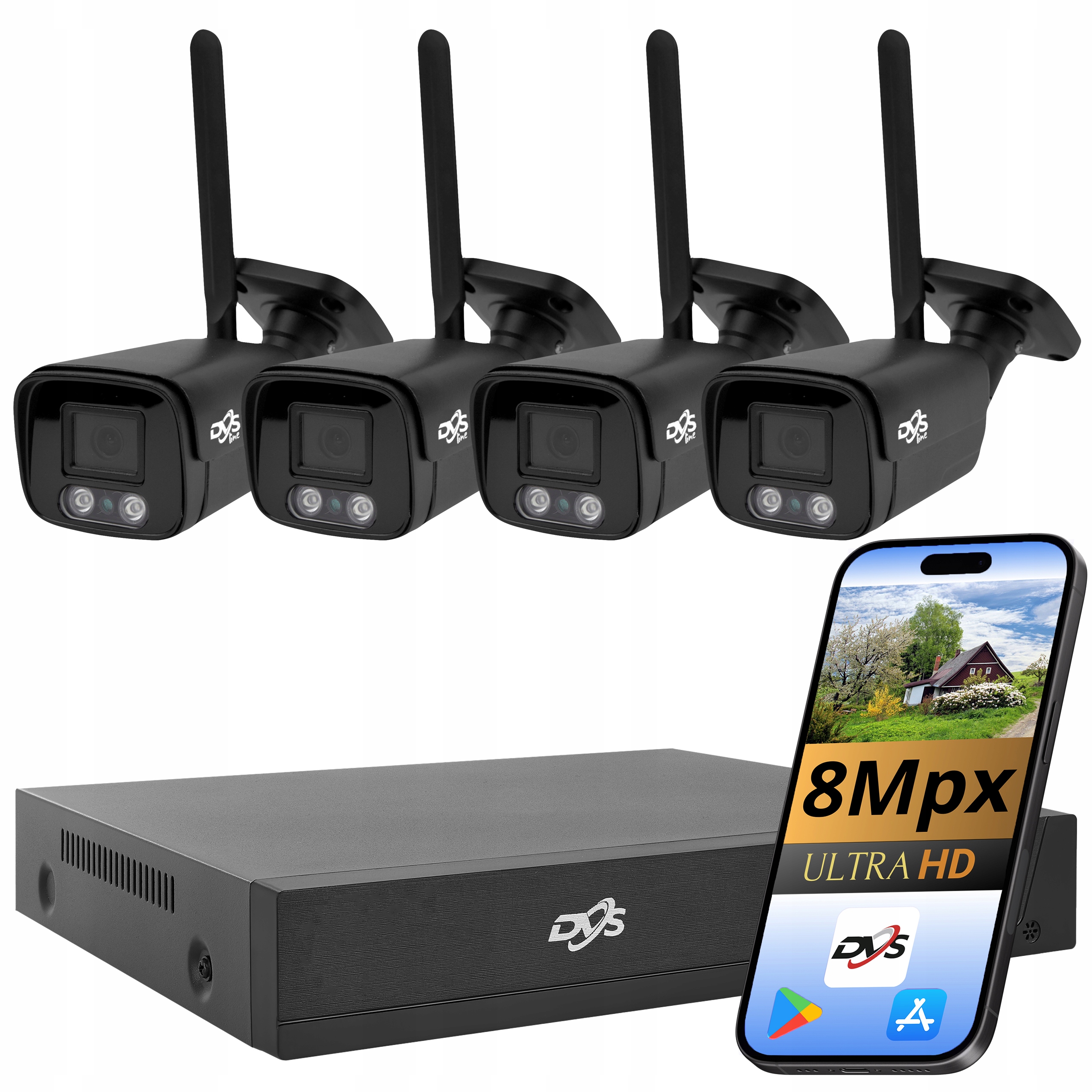 Set Kamer 4K Wifi Monitoring 4 Černé Kamery 8Mpx Bezdrátové Dvs Tuba