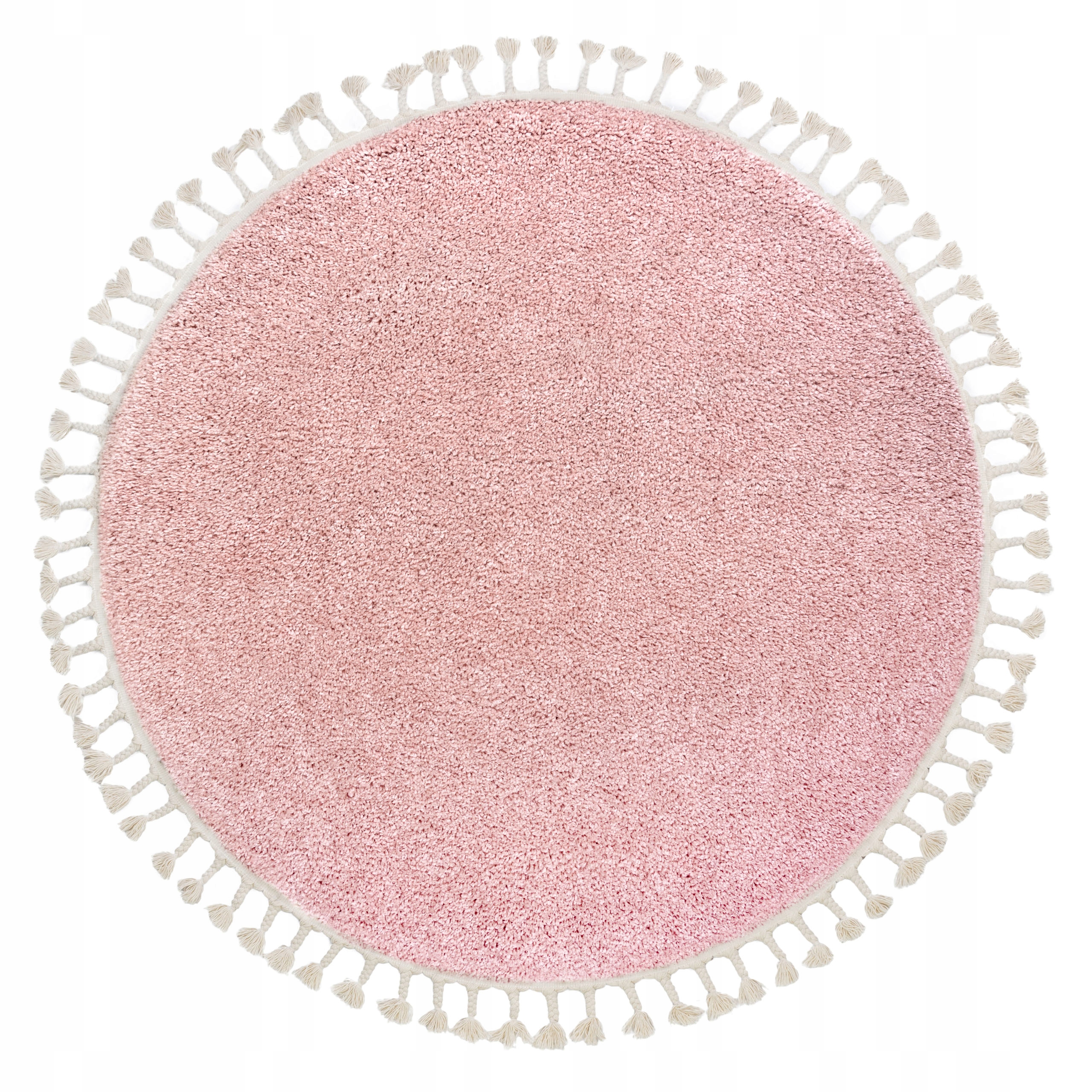 Dywan Berber Shaggy Koło 160 cm okrągły różowy pudra Frędzle