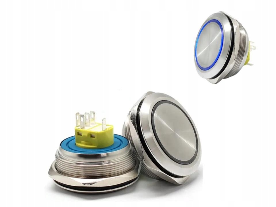 Monostabilní spínač podsvícený, odolný proti vandalismu, modrý, 40 mm
