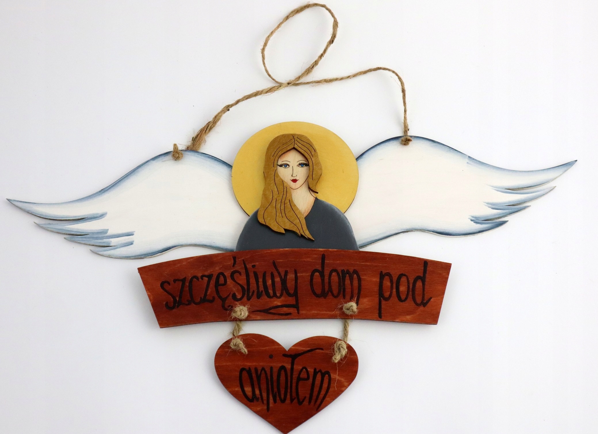 Dřevěná andělská ozdoba v tmavě modrém oblečku