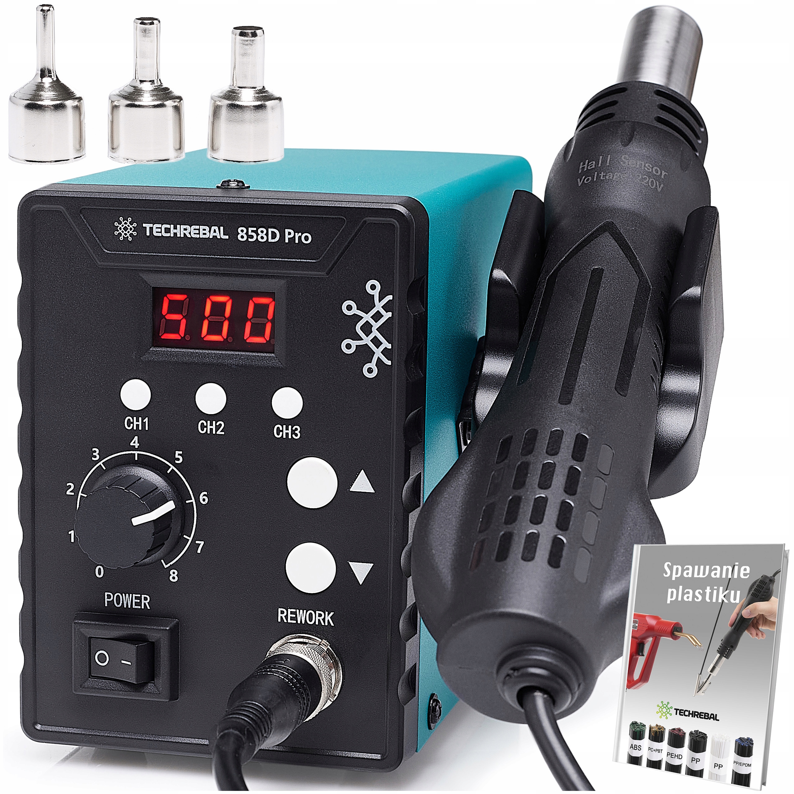 Stacja Lutownicza Spawarka plastiku Hot Air Techrebal 858D Pro 3 pamięci