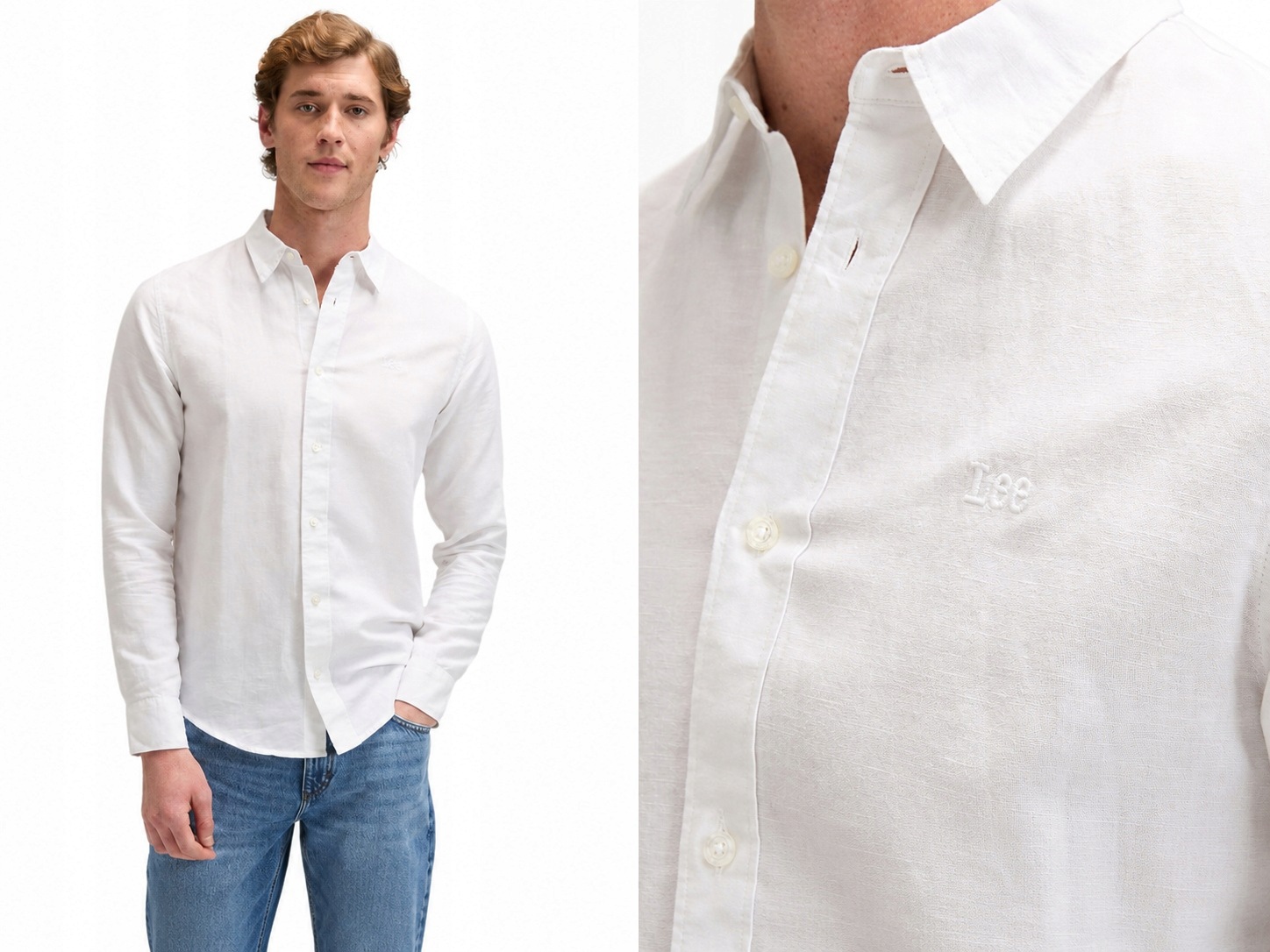 Lee bílá pánská lněná košile na léto Patch Shirt Bright White xxl