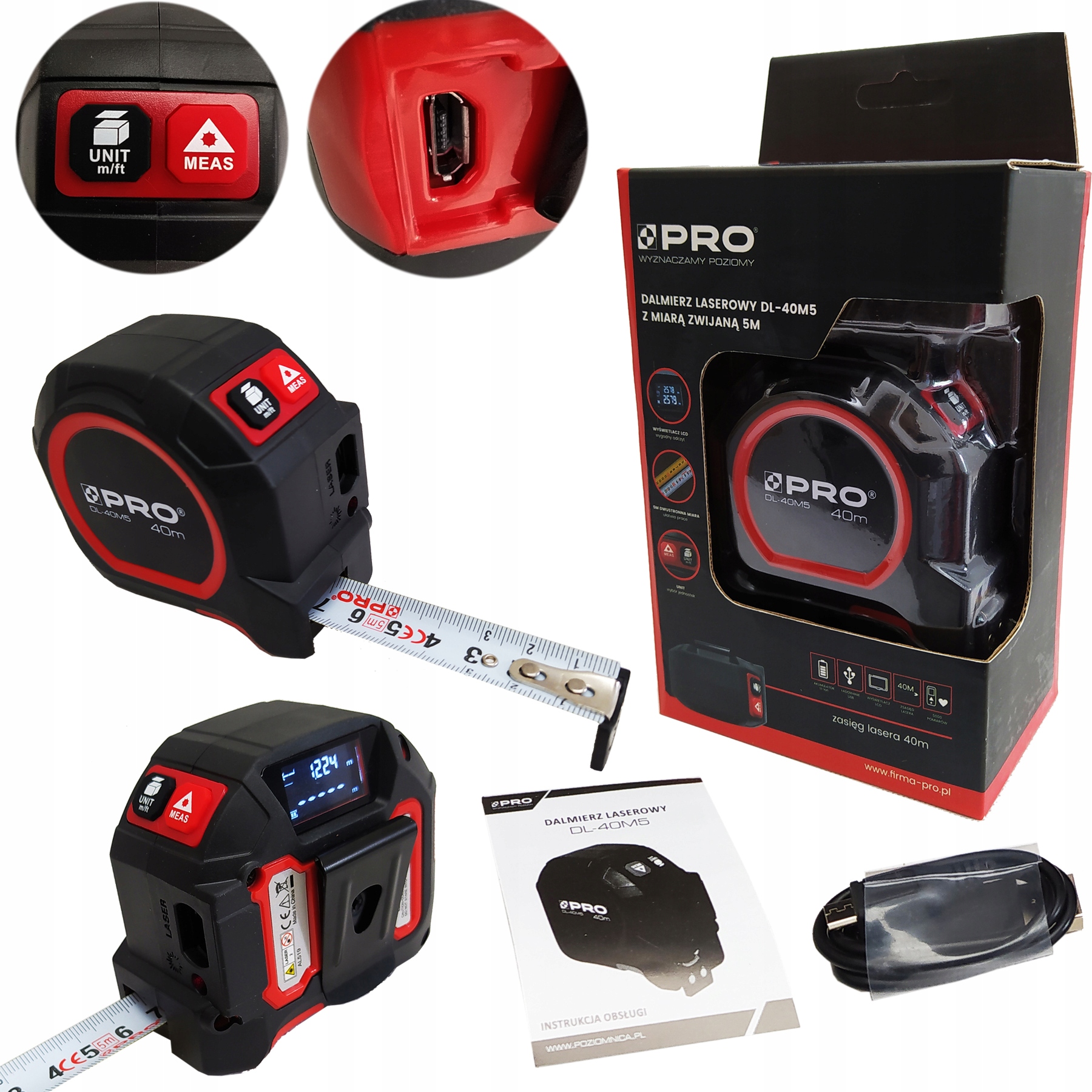 

Pro Dalmierz Laserowy 40M Z Miarą Zwijaną DL-40M5