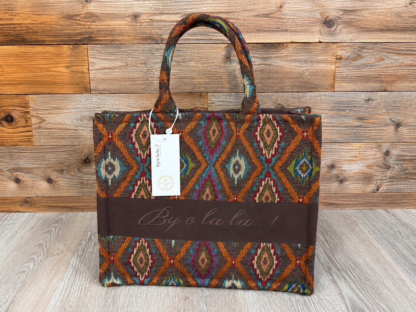 By O La La Taška Žakárový Košík Romby Espresso/multicolor