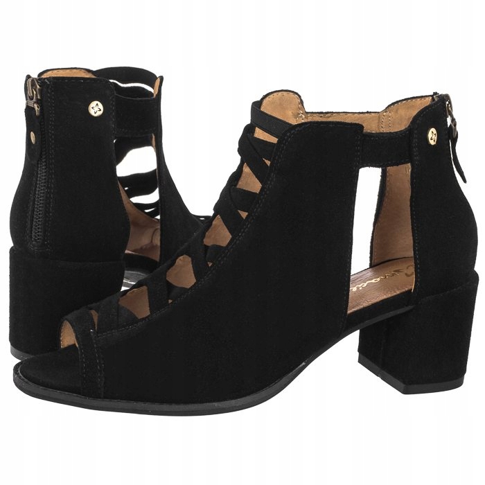 Buty Sandały Skórzane na Obcasie Damskie Maciejka Czarne 06456-01