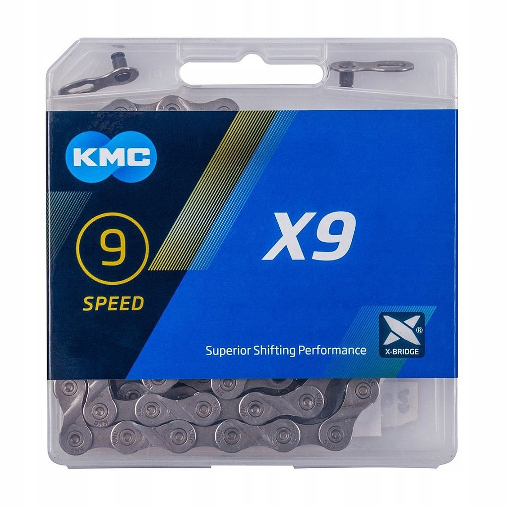 Łańcuch rowerowy 9rz. KMC X9 Sil/Gr 114og. Box