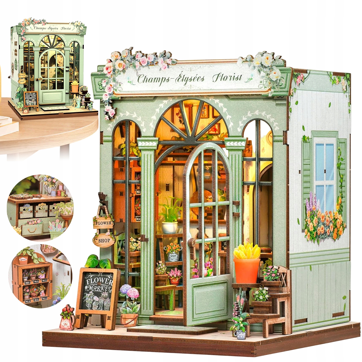 Diy Mini Domek Kwiaciarnia Champs-Élysées Puzzle 3D Drewniany Model