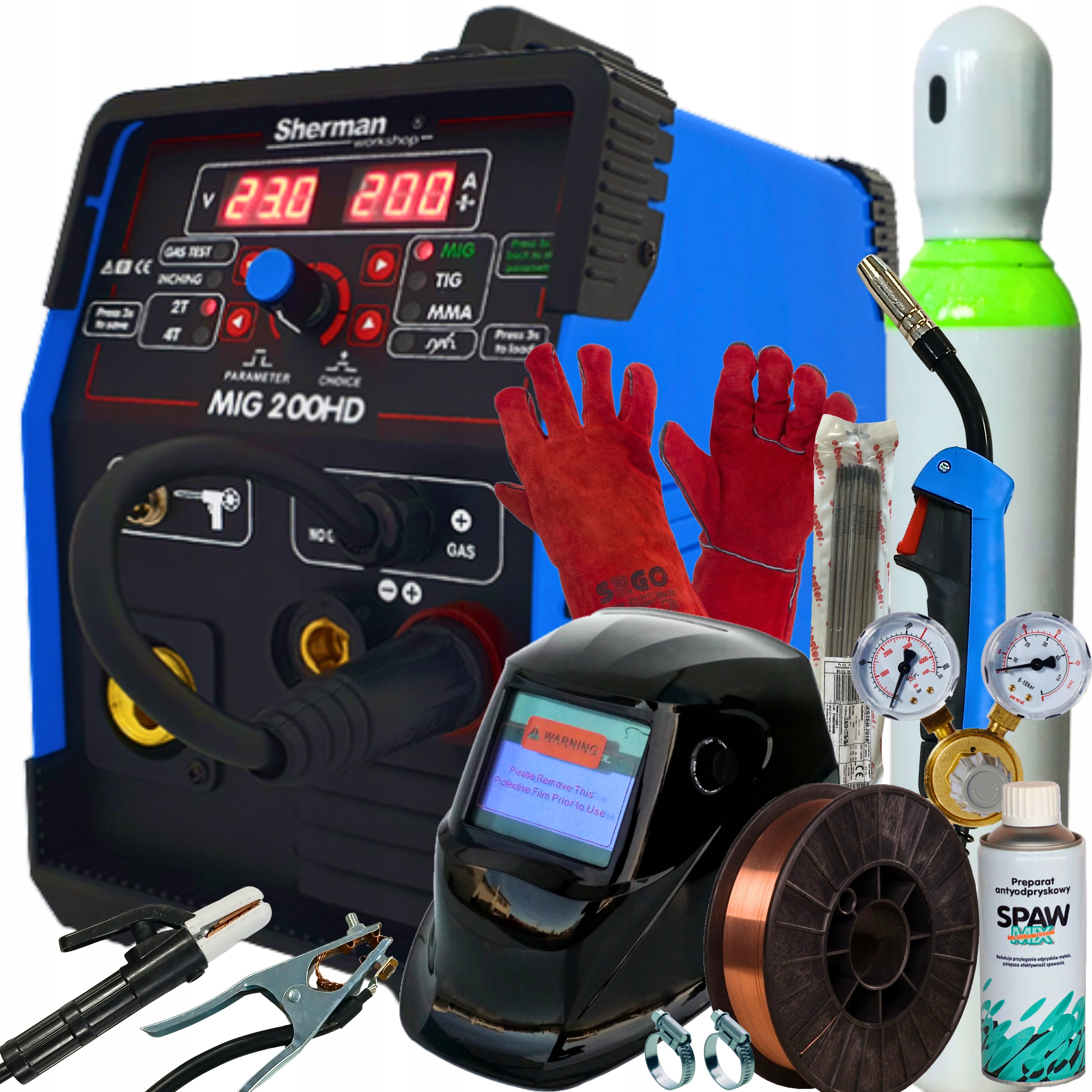 Spawarka inwertor Mig/mag Sherman Mig 200HD Mma Tig do miga migomat zestaw