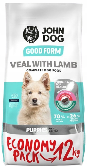 Sucha karma dla psa szczeniaka Cielęcina Jagnięcina John Dog 12 kg