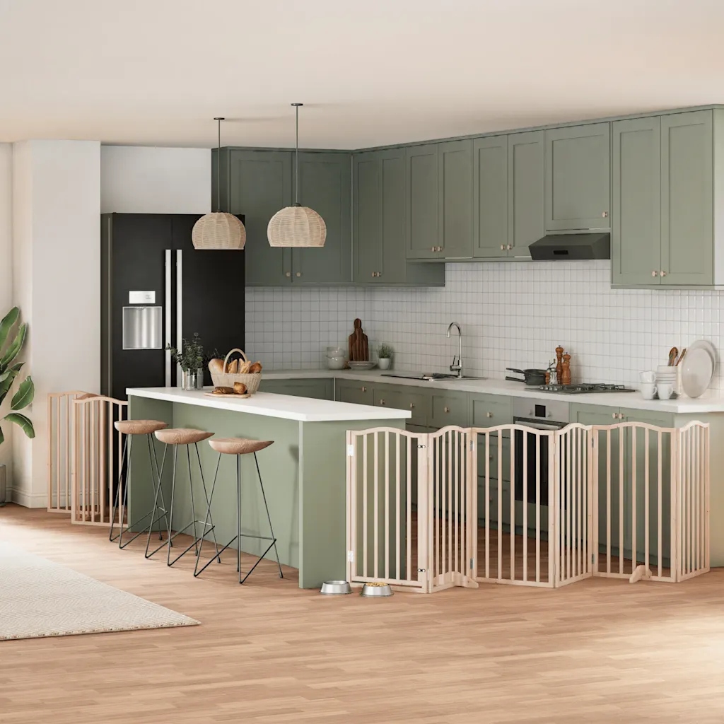 Levně Zábrana pro psy s dvířky skládací 9 panelů 450 cm topol Hnědá 3155588